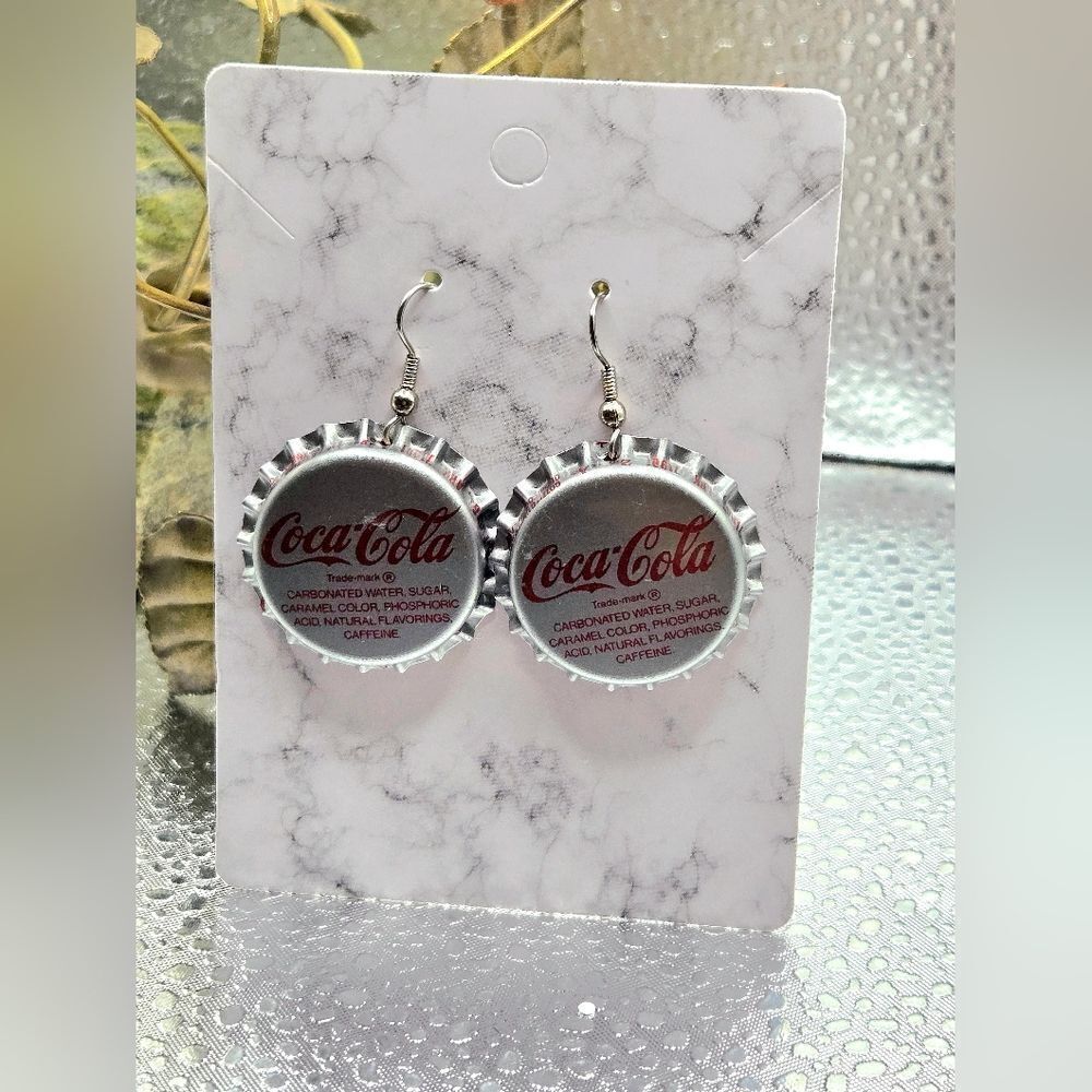 "5/$40" Coca Cola Bottle Cap Dangle Costume Earrings